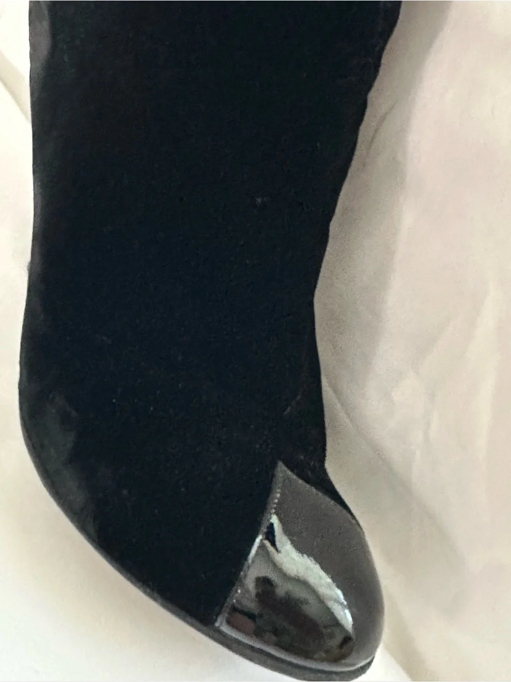 CHANEL Black Velvet Patent Leather Knee High Boots EU 36.5